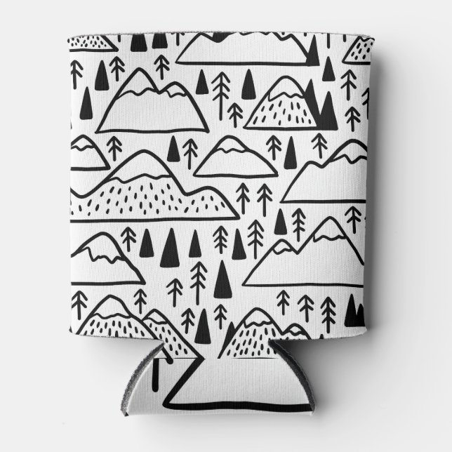 Hand-Drawn Vintage Mountains and Trees. Can Cooler (Front)