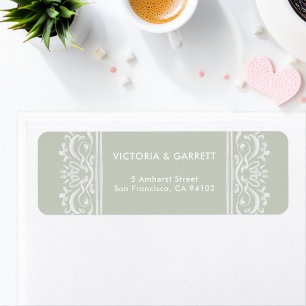 Hand Drawn Vintage Ornate Border on Sage BG Return Address Label