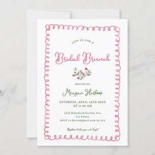 Hand Drawn Vintage Red Floral Bridal Brunch Invitation