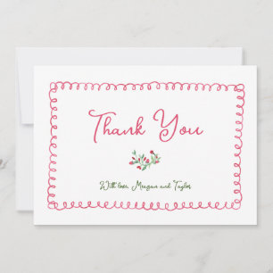 Hand Drawn Vintage Red Floral Girl Baby Shower Thank You Card