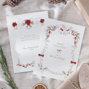 Hand Drawn Vintage Retro Merry Christmas Holiday Card