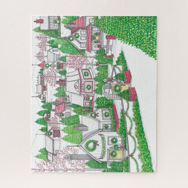 Hand Drawn Vintage Village Holiday Puzzle (Vertical)
