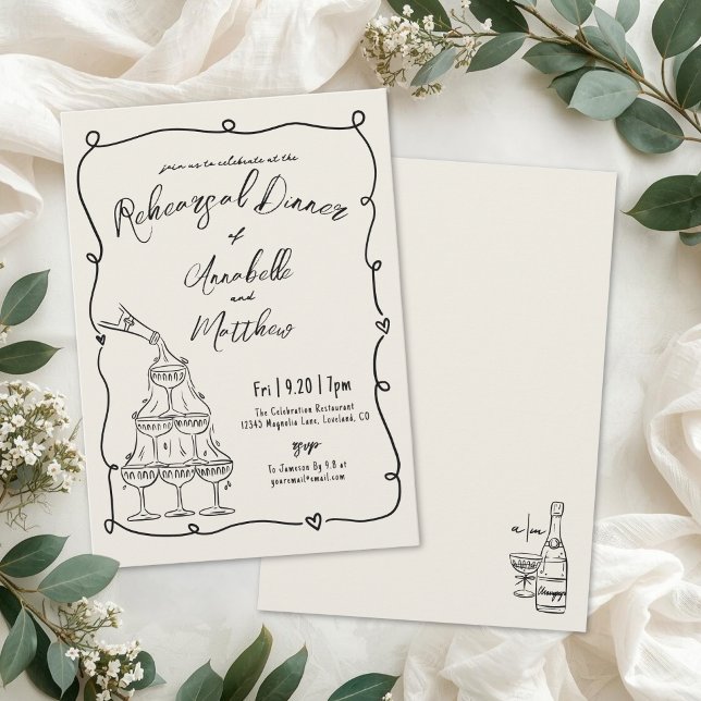 Hand Drawn Vintage Wedding Rehearsal Dinner Invitation (Hand Drawn Vintage Wedding Rehearsal Dinner Invitation)