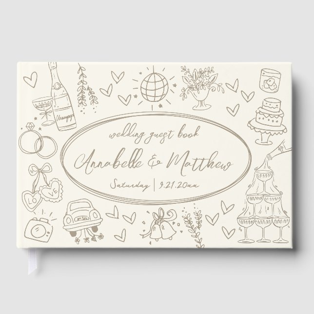 Hand Drawn Vintage Whimsical Wedding Guest Book (Front)
