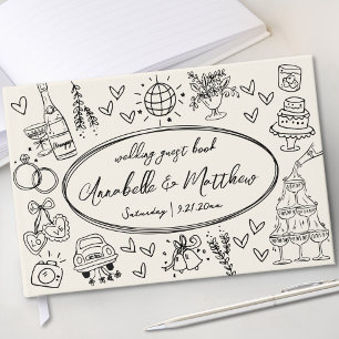 Hand Drawn Vintage Whimsical Wedding Guest Book