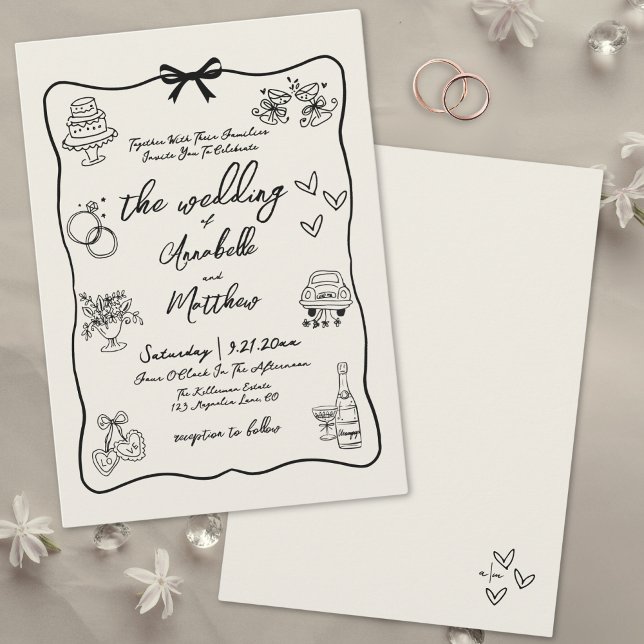 Hand Drawn Vintage Whimsical Wedding Invitation (Hand Drawn Vintage Whimsical Wedding Invitation)