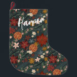 Hand Drawn Vintage Winter Florals Dark Green Large Christmas Stocking<br><div class="desc">Add a touch of classic elegance to your holiday traditions with our Vintage-Inspired Hand-Drawn Holiday Floral Christmas Stockings. These stockings are more than just festive decorations; they're a celebration of timeless beauty, featuring a meticulously crafted design that combines poinsettias, star anise, oranges, and winter greenery on a deep green background....</div>