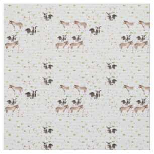 Hand drawn watercolor animals on the farm fabric