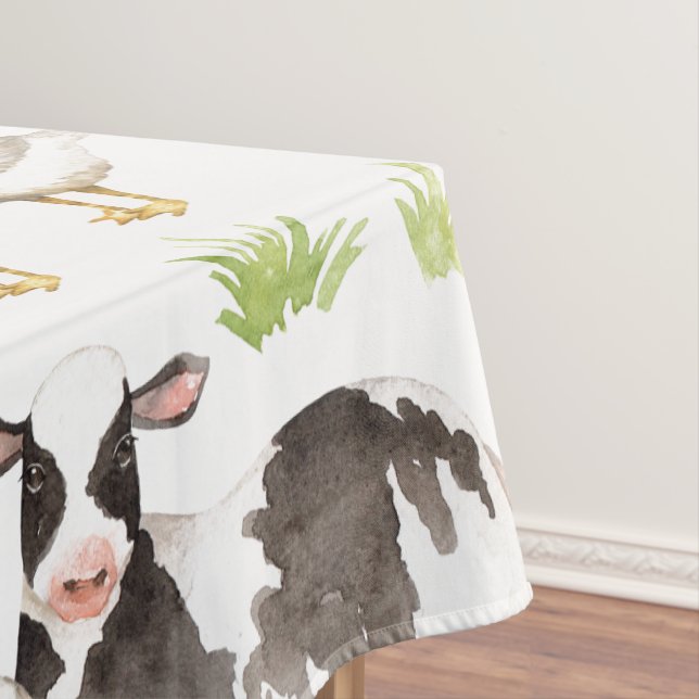 Hand drawn watercolor animals on the farm tablecloth (In Situ)