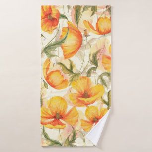 Hand-drawn watercolor floral seamless pattern with bath towel