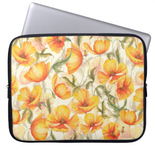 Hand-drawn watercolor floral seamless pattern with laptop sleeve