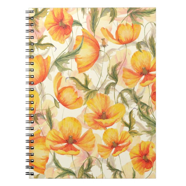 Hand-drawn watercolor floral seamless pattern with notebook (Front)