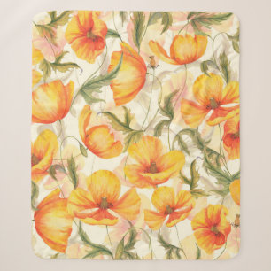 Hand-drawn watercolor floral seamless pattern with sherpa blanket