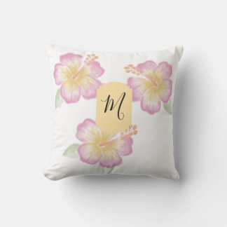 Hand-Drawn Watercolor Hibiscus Personalised Pillow