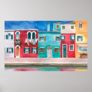 Hand drawn watercolor Italy landscape Poster