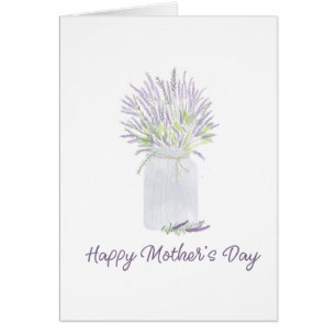 Hand drawn watercolor lavender jar Happy Mother