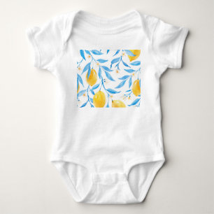 Hand Drawn Watercolor Lemons Pattern Baby Bodysuit