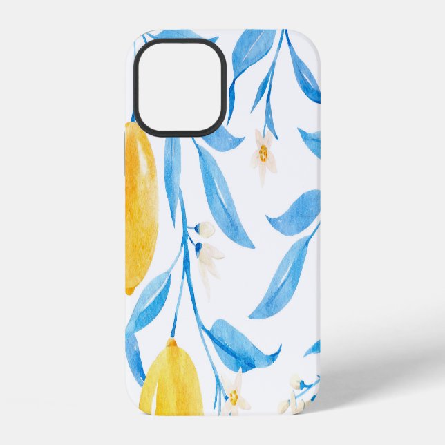 Hand Drawn Watercolor Lemons Pattern iPhone Case (Back)