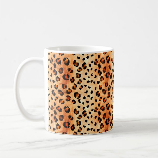 Hand drawn watercolor leopard pattern. Exotic fur  Coffee Mug (Left)