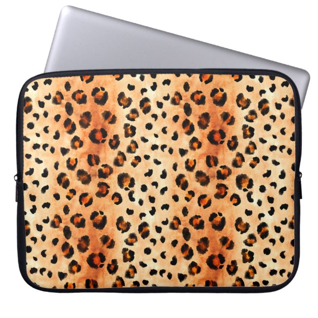 Hand drawn watercolor leopard pattern. Exotic fur  Laptop Sleeve (Front)