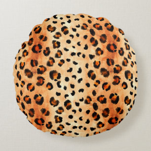 Hand drawn watercolor leopard pattern. Exotic fur Round Cushion