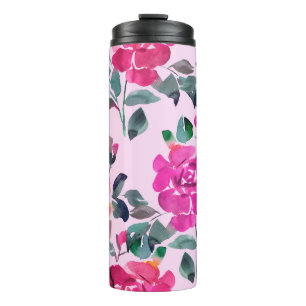 Hand drawn watercolor opulent roses. Floral seamle Thermal Tumbler