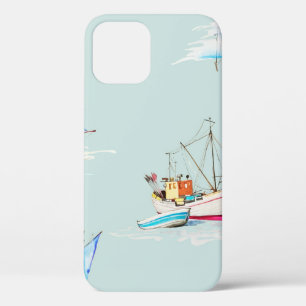 hand drawn watercolor sailboat illustrationsailboa iPhone 12 case
