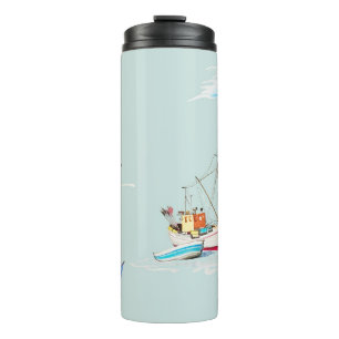 hand drawn watercolor sailboat illustrationsailboa thermal tumbler