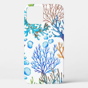 Hand-drawn watercolor sea pattern with corals. Und iPhone 12 Case