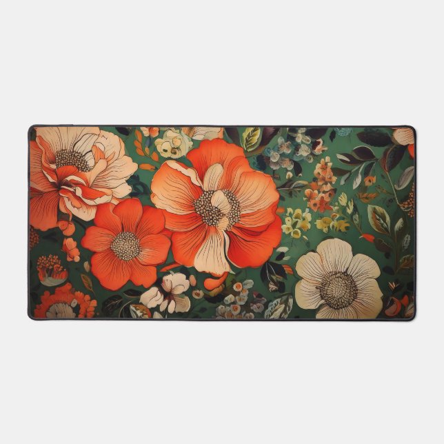 Hand drawn watercolor seamless Floral Pattern Desk Mat (Front)