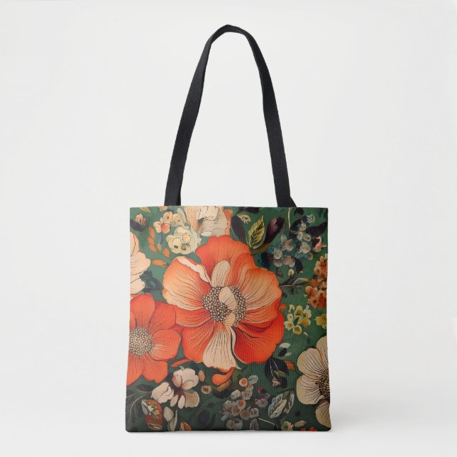 Hand drawn watercolor seamless Floral Pattern Tote Bag (Front)