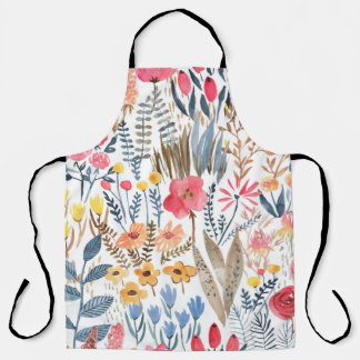 Hand-drawn watercolor seamless floral pattern with apron