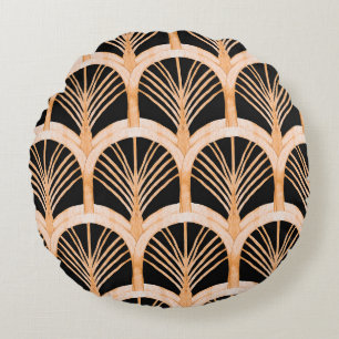 Hand drawn watercolor seamless pattern with gold i round cushion