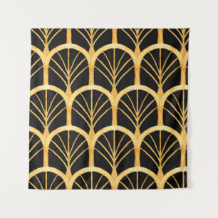 Hand drawn watercolor seamless pattern with gold i tapestry