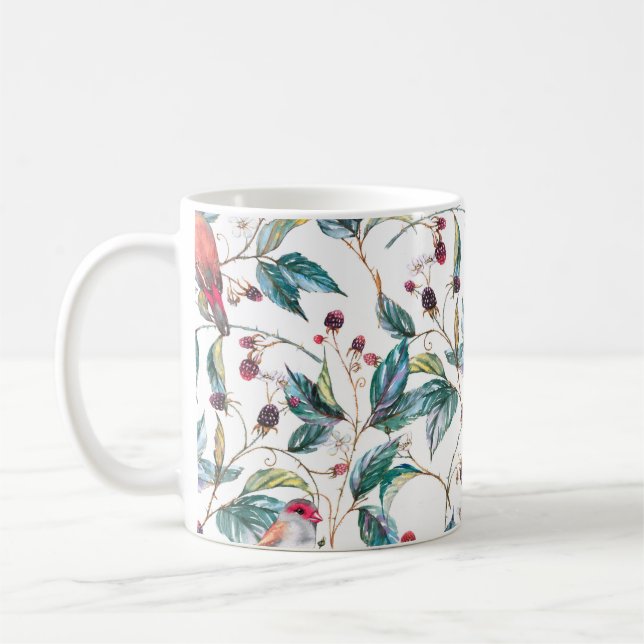 Hand-drawn watercolor seamless pattern with natura coffee mug (Left)