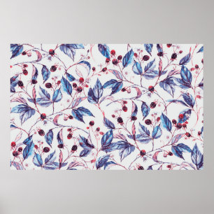 Hand-drawn watercolor seamless pattern with natura poster