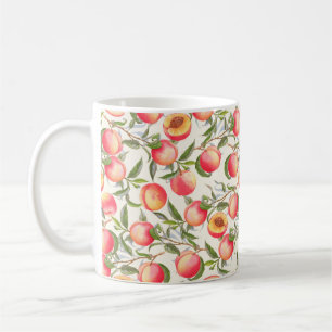 Hand-drawn watercolor seamless pattern with orange coffee mug