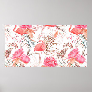 Hand drawn watercolor seamless pattern with pink f poster