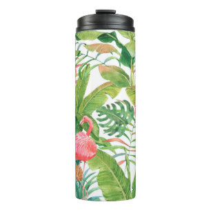 Hand drawn watercolor seamless pattern with pink f thermal tumbler