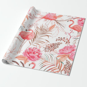 Hand drawn watercolor seamless pattern with pink f wrapping paper