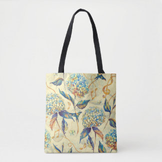 Hand-drawn watercolor seamless pattern with summer tote bag