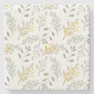 Hand Drawn Watercolor with Golden Leaves Stone Coaster