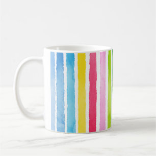 Hand drawn watercolored rainbow stripes coffee mug