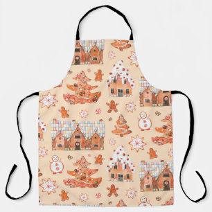 Hand drawn watercolour seamless pattern of gingerb apron
