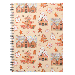 Hand drawn watercolour seamless pattern of gingerb notebook