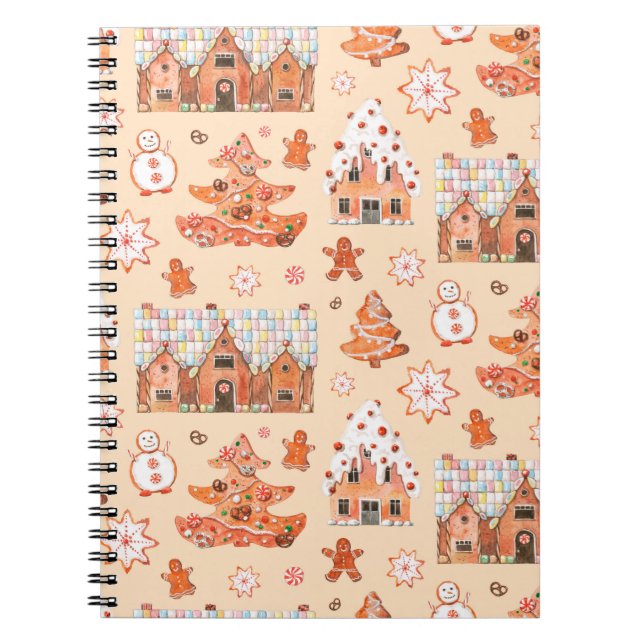 Hand drawn watercolour seamless pattern of gingerb notebook (Front)
