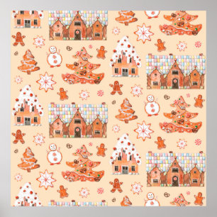 Hand drawn watercolour seamless pattern of gingerb poster