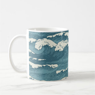 Hand-Drawn Waves Retro Vintage Pattern Coffee Mug