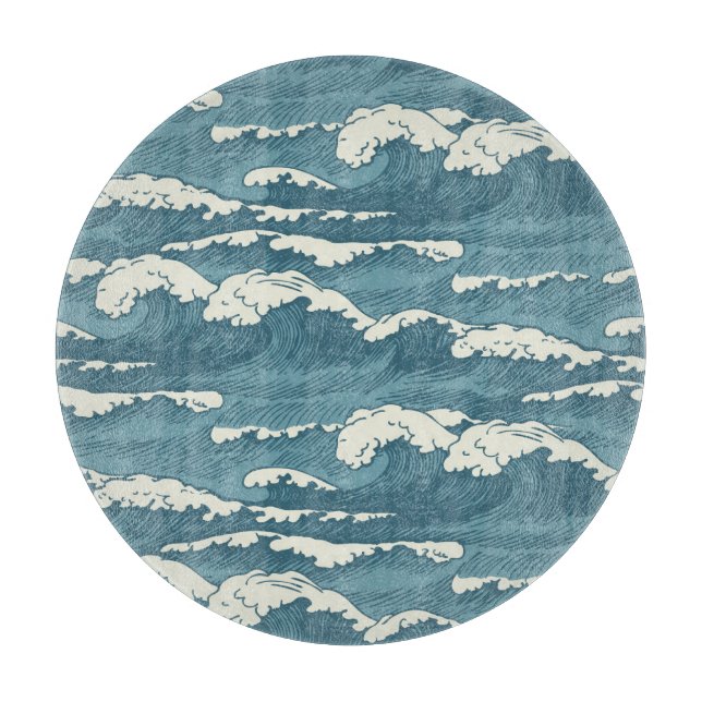 Hand-Drawn Waves Retro Vintage Pattern Cutting Board (Front)