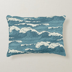 Hand-Drawn Waves Retro Vintage Pattern Decorative Cushion